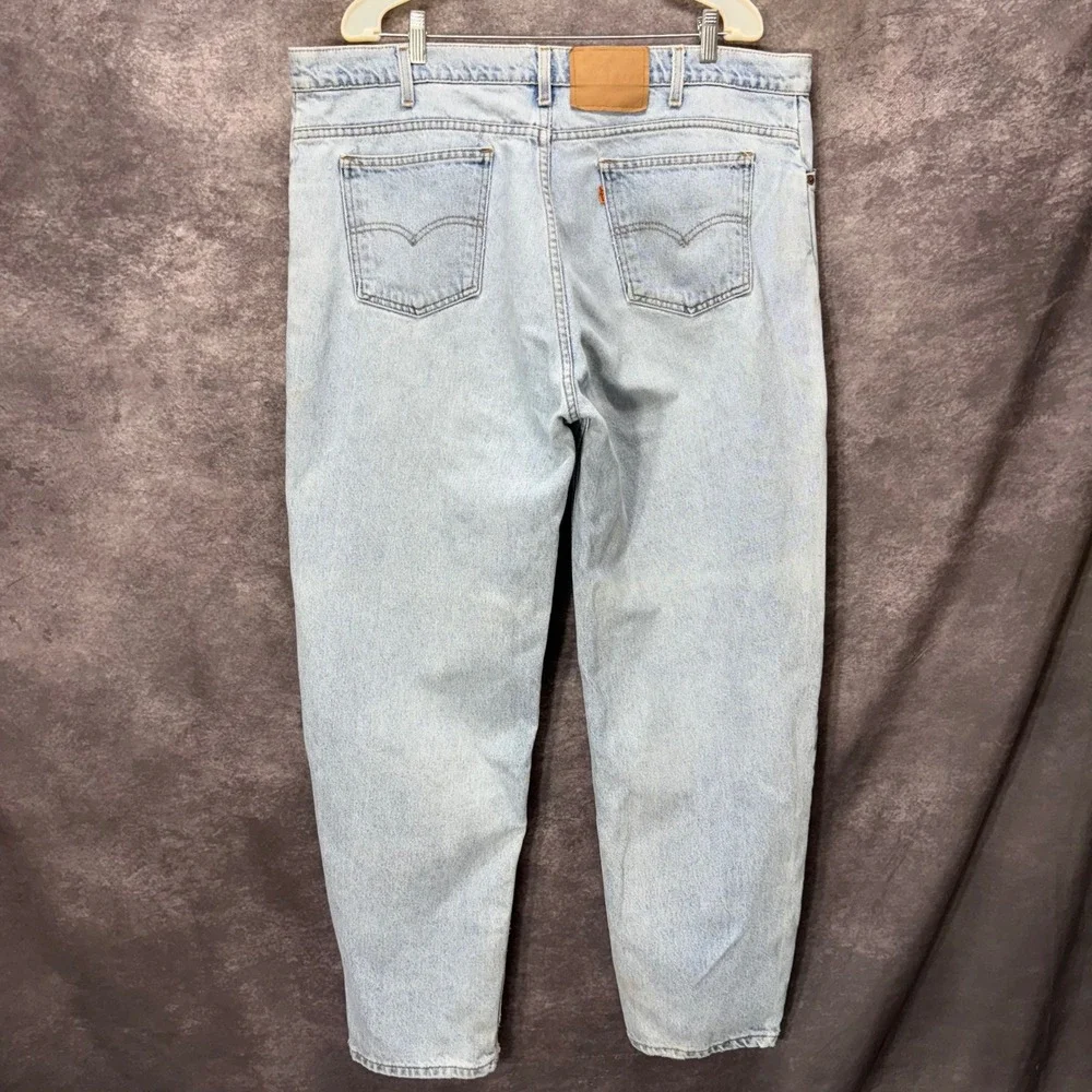 VTG 90s Levis 550 Relaxed Fit Tapered Leg Jeans Mens 42x32 Light Wash Orange Tab
